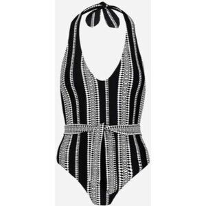 Anthropologie Lemlem Swimsuit Luchia Deep V Belted One Piece Black White NWT S